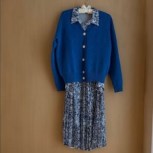 Blue Floral Dress with Cardigan
